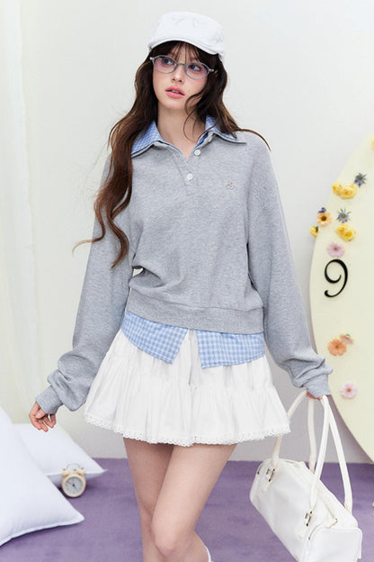 Plaid Splice Polo Sweater