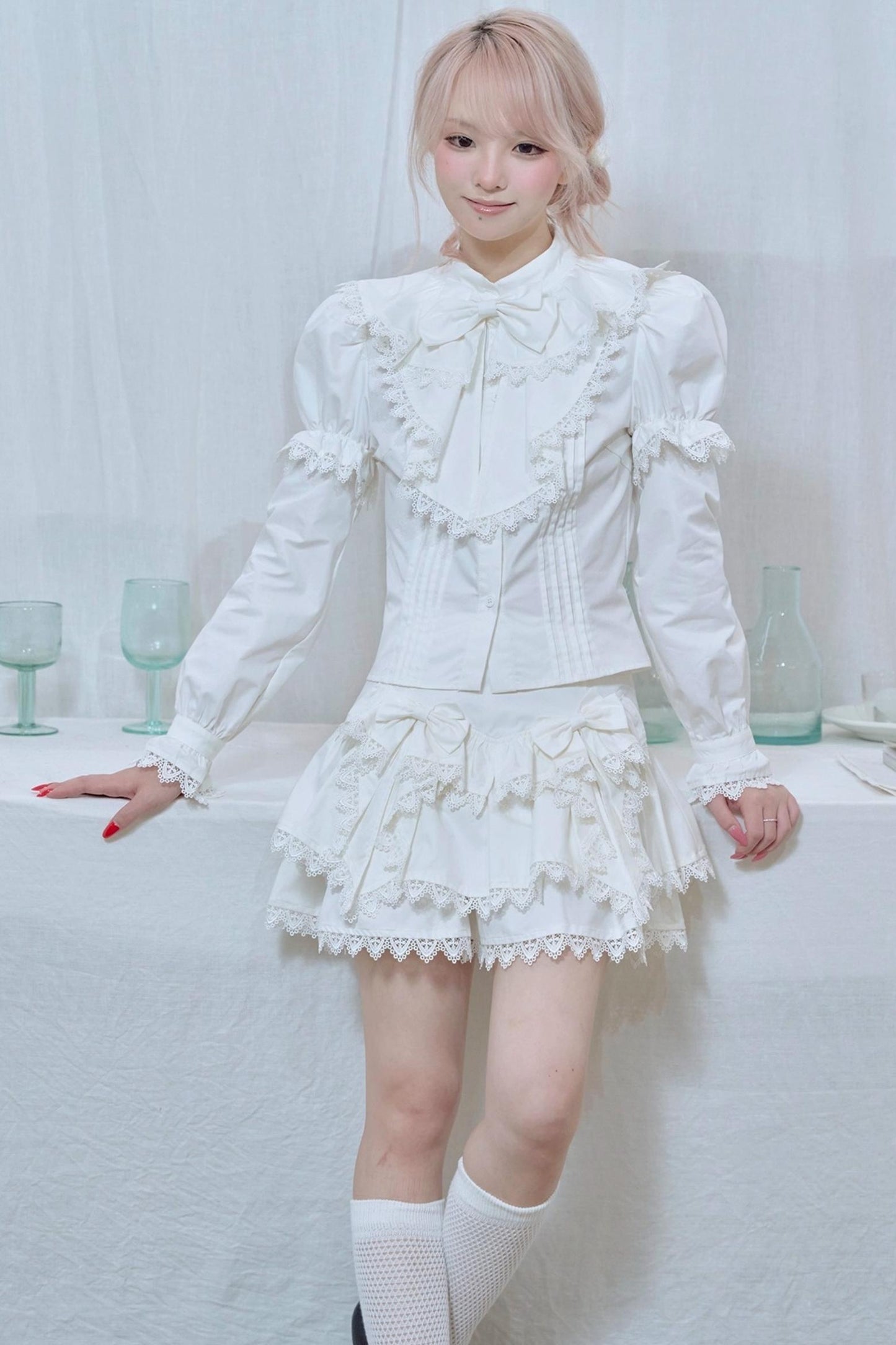 Lace Trim Bow Cake Skirt