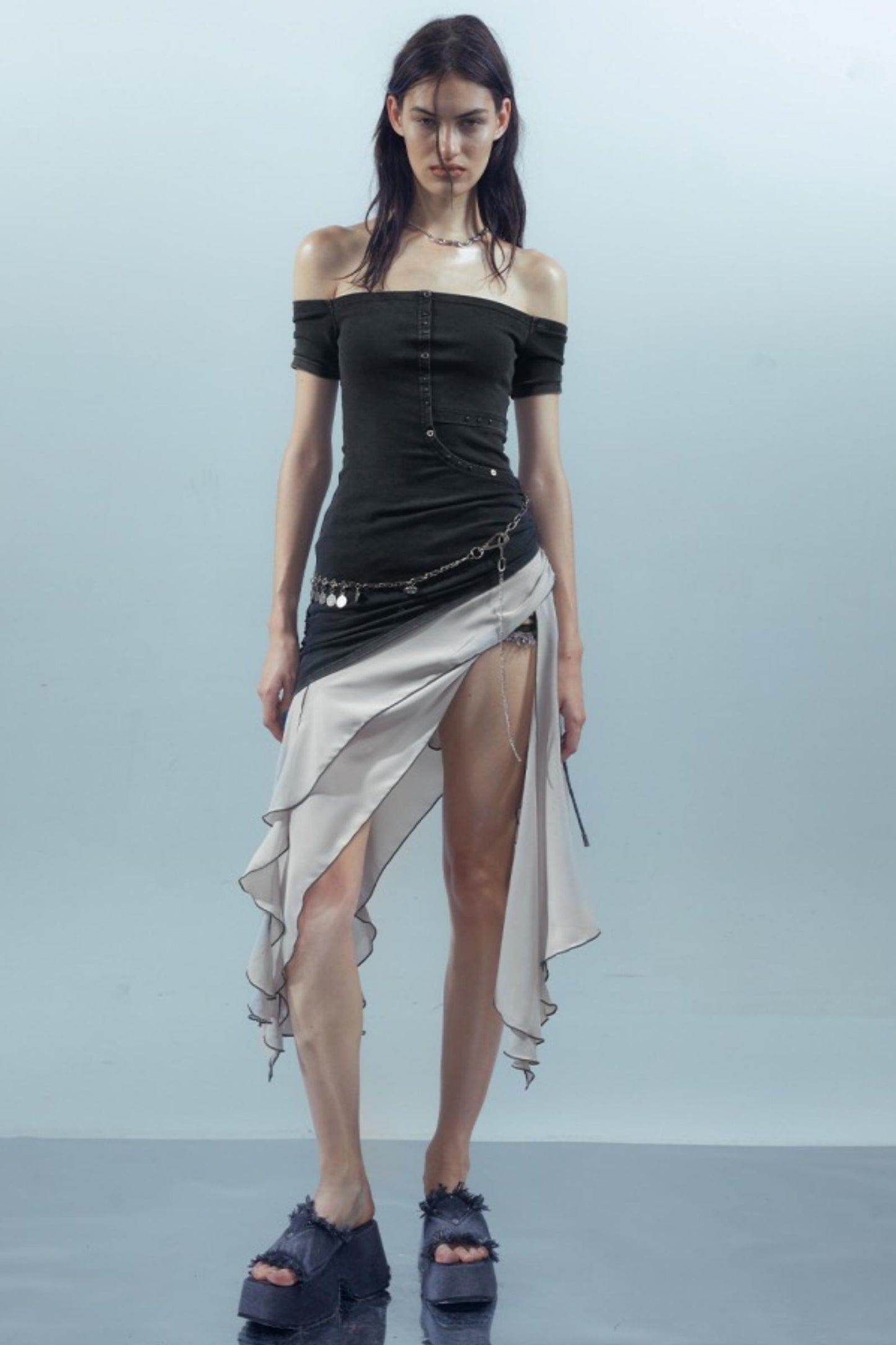 Patchwork Chiffon Asymmetrical Dress