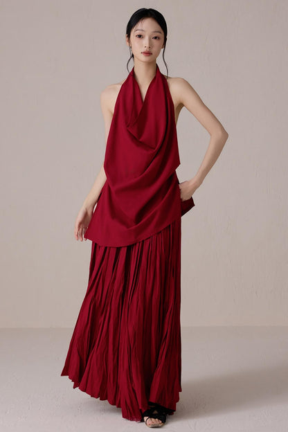 Pink Pleated A-line Skirt