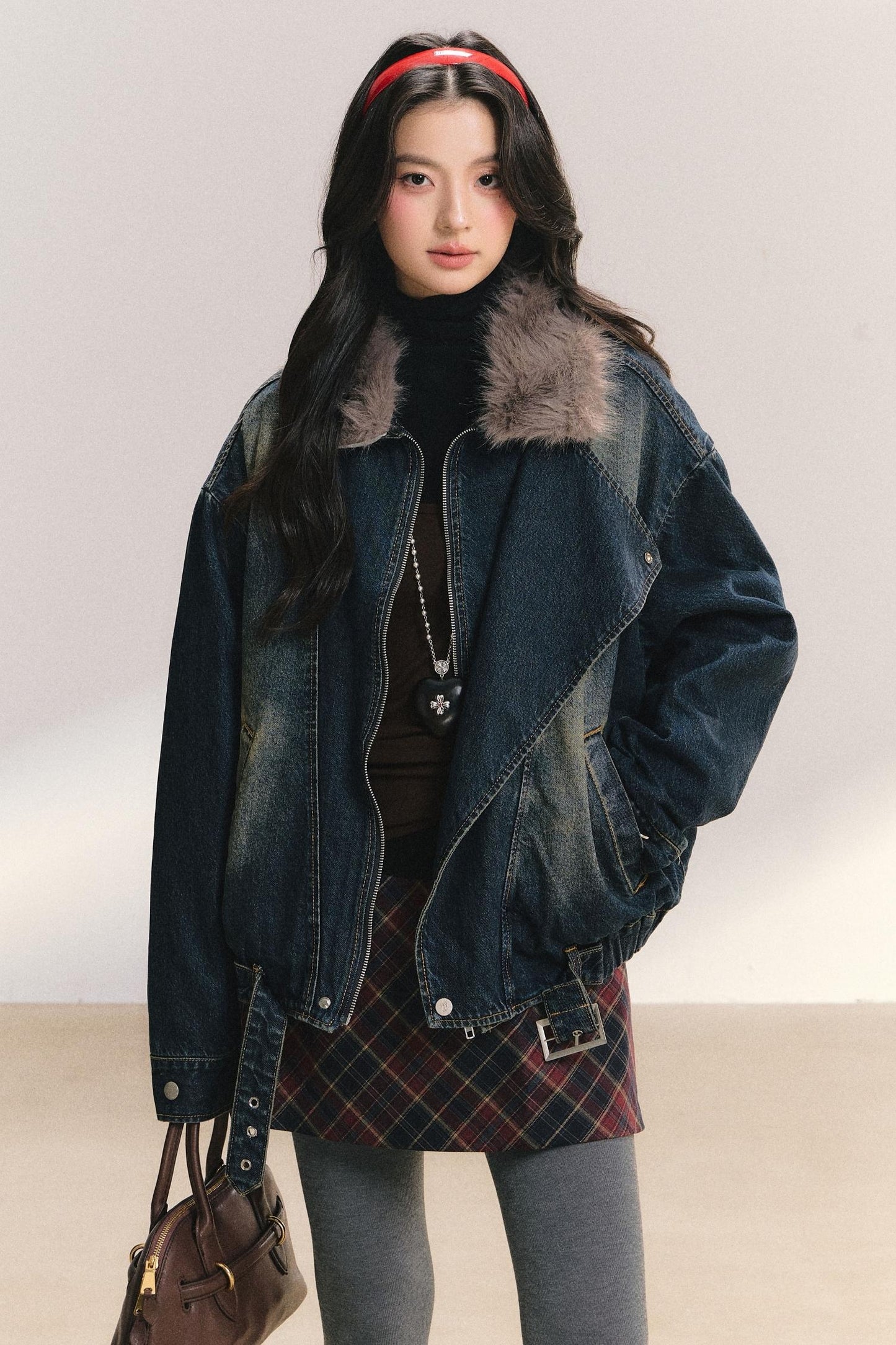 Large Fur Collar Denim Jacket