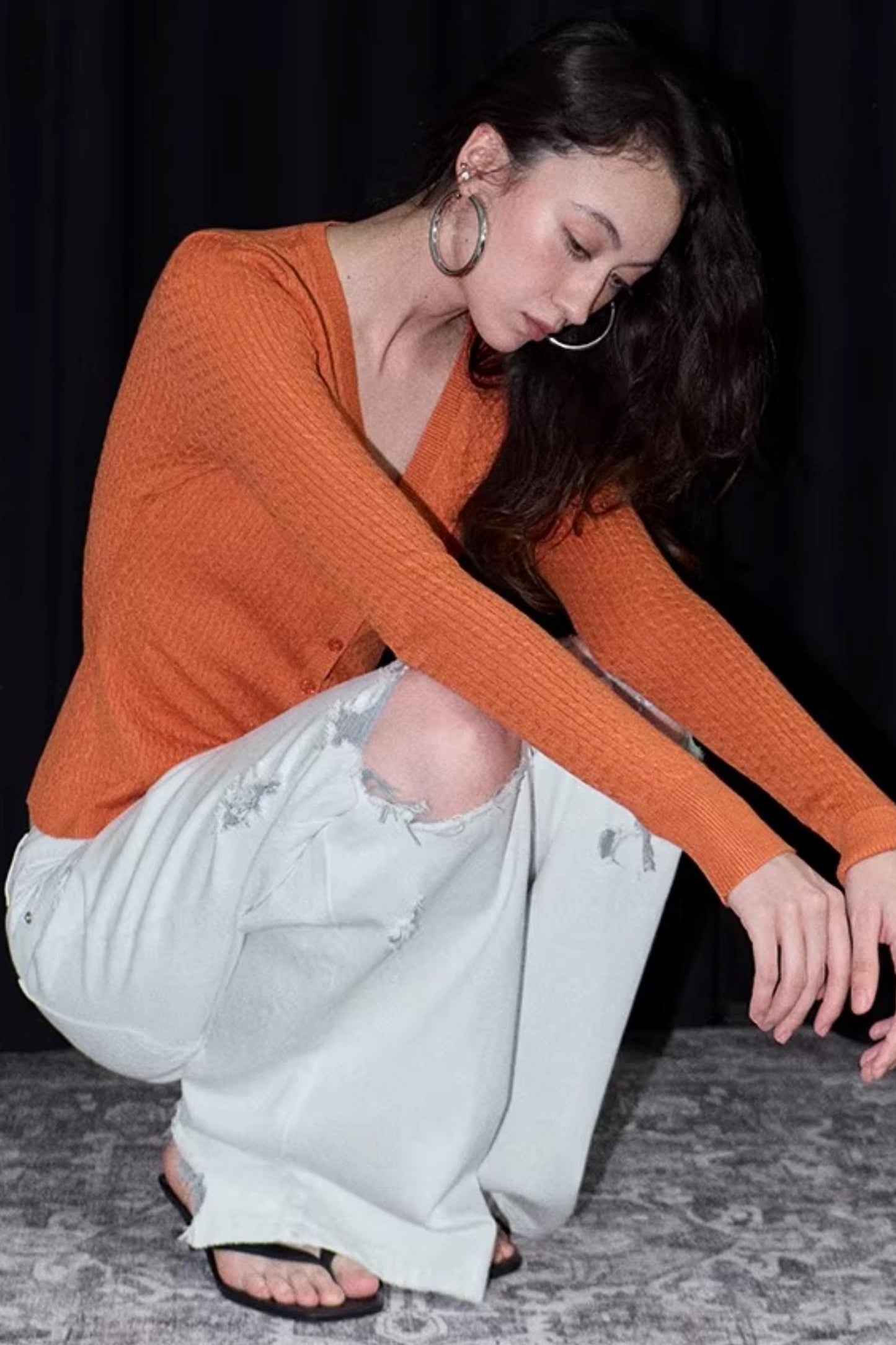 Vintage Sunset Orange Knit Cardigan