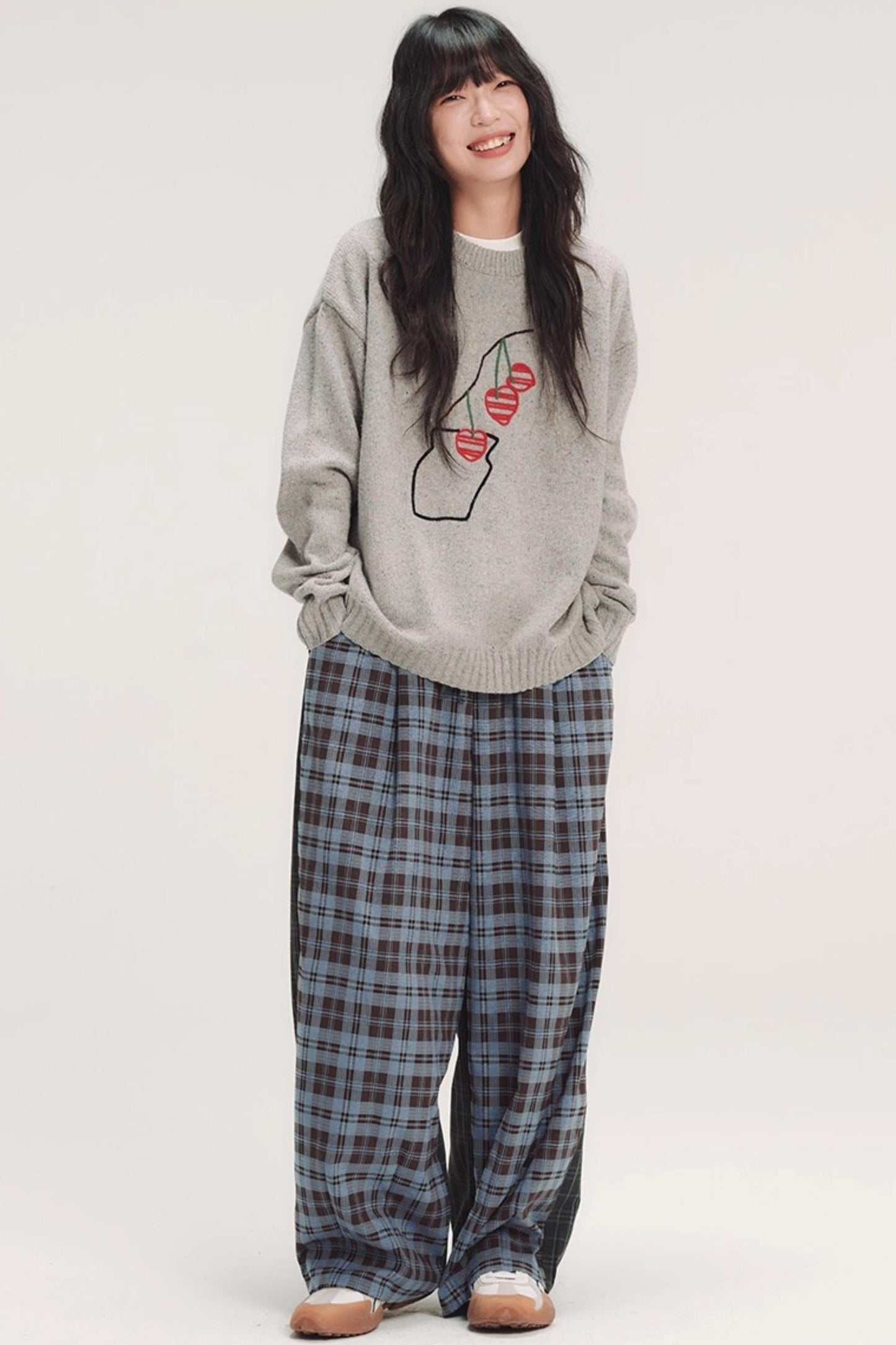 Colorful Embroidery Plaid Pants