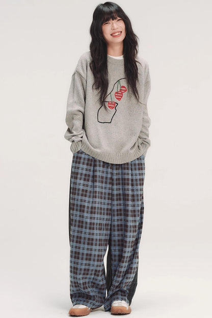 Colorful Embroidery Plaid Pants