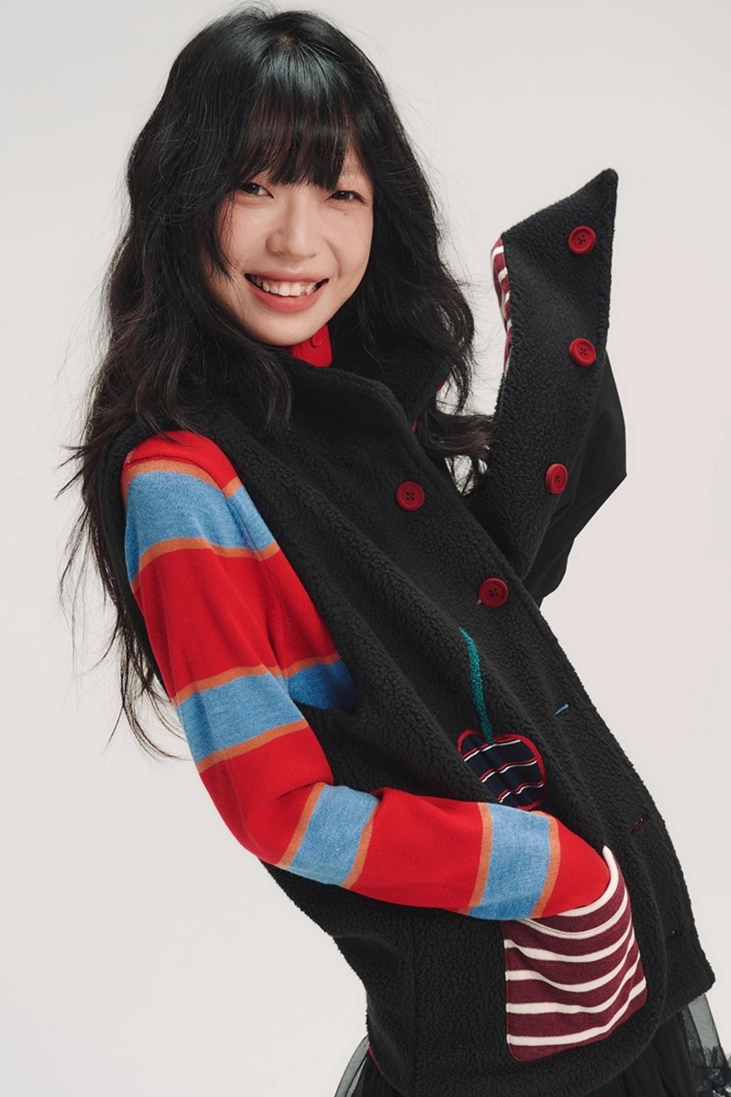 Hand-Painted Cherry Applique Vest Jacket