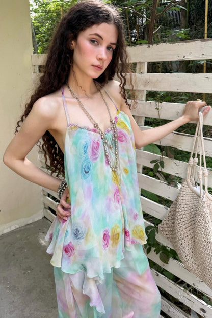 Rose Silk Chiffon Skirt Set-Up