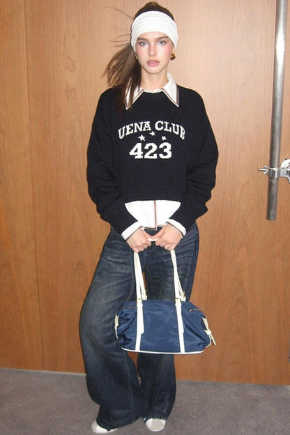 Navy Blue Wool Knit Sweater