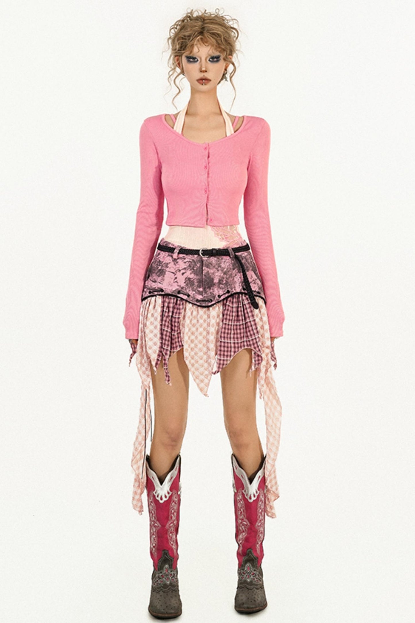 Summer Embroidered Pink Cardigan Set