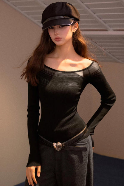 Gradient Large Neckline Knit Top