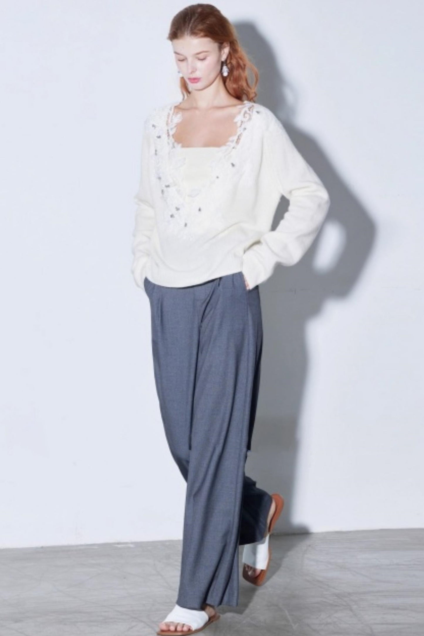 Rhinestone Lace Wool Top