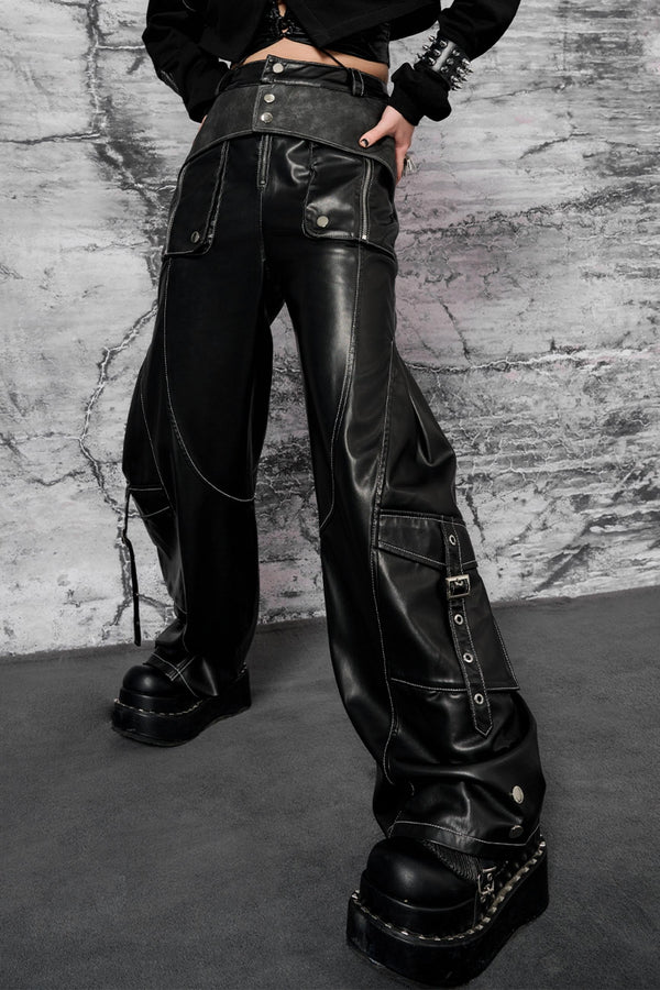 Metallic Trim Leather Pants