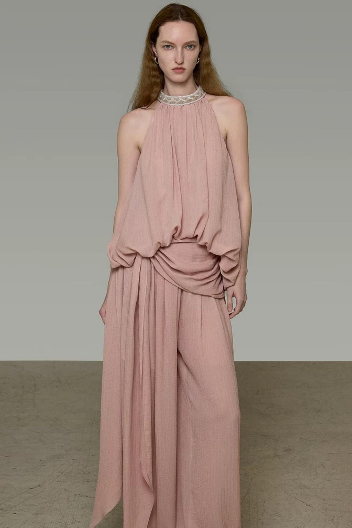 Pink High-Waisted Lantern Pants