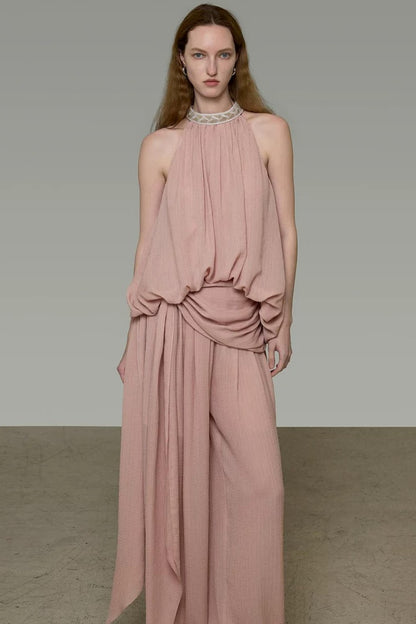 Pink High-Waisted Lantern Pants
