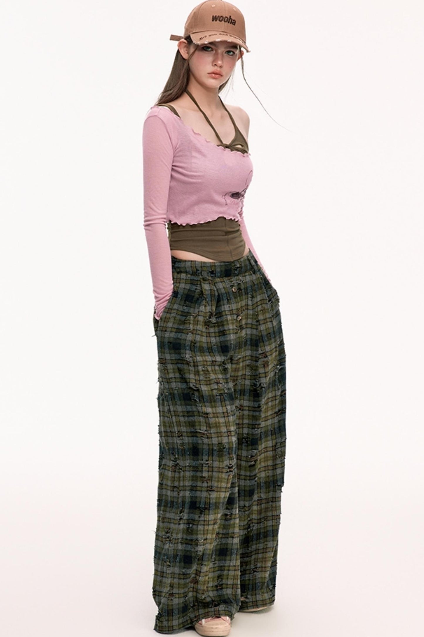 Retro Straight Check Loose Pants