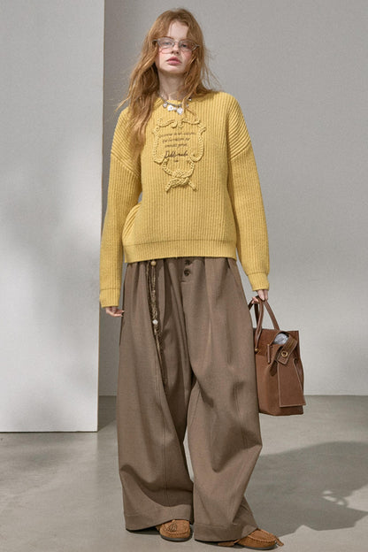 Ribbon Embroidery Crew Neck Top