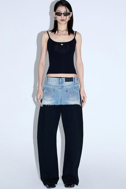 Patchwork Fake Two-Piece Pants