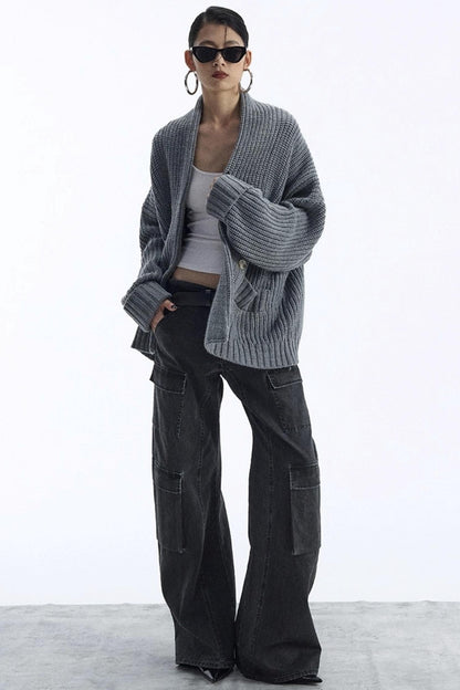 Lazy Style Large Pocket Knitted Cardigan