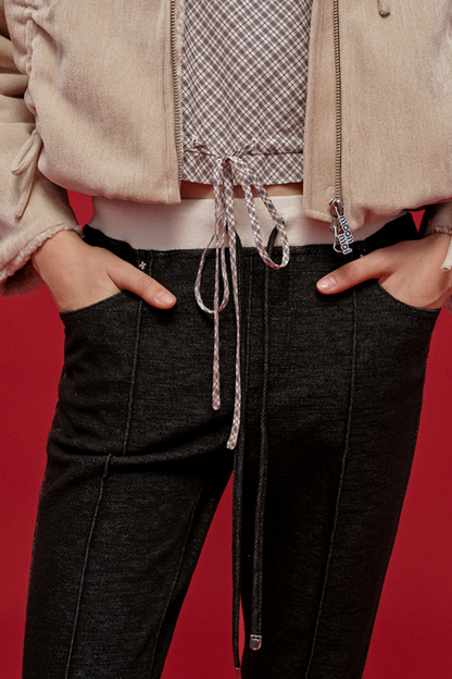 Embroidered Wool Denim Pants
