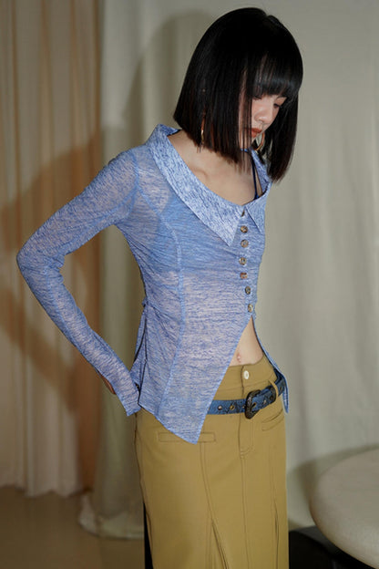 Solid Color Slim Sheer Knit Top