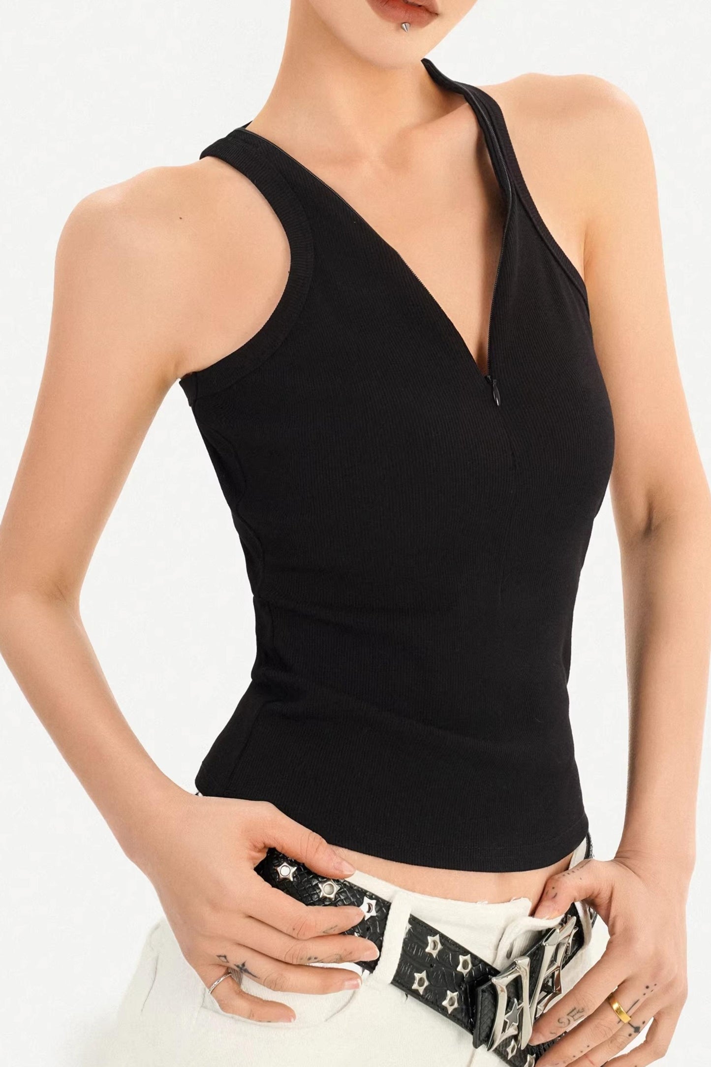 Textured Ribbed Zipper Vest