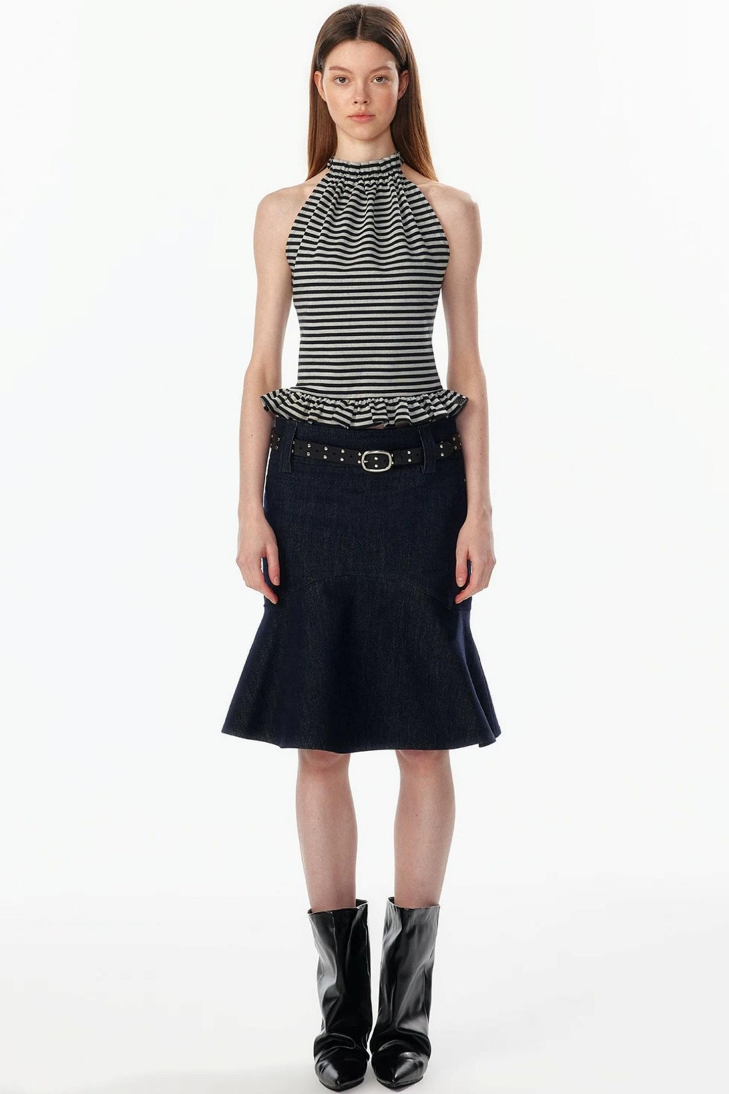 Ruffle Hem Halter Backless Top