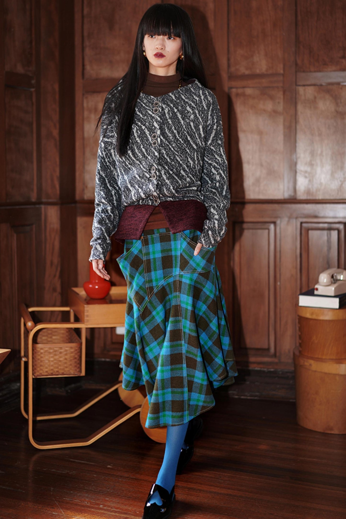 Vintage Check Wool-Blend Skirt