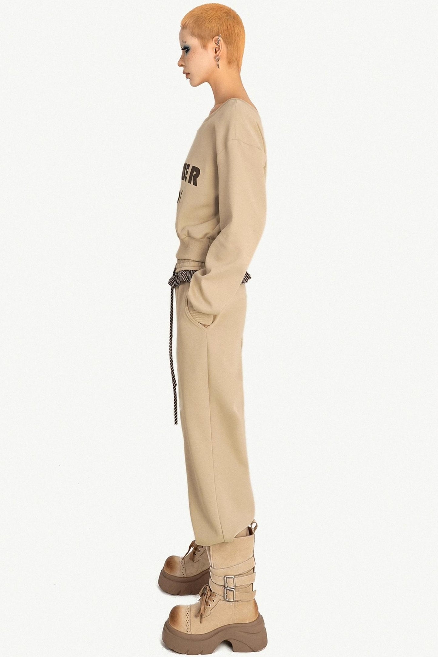 Slanted Shoulder Wide-Leg Pants Set-Up