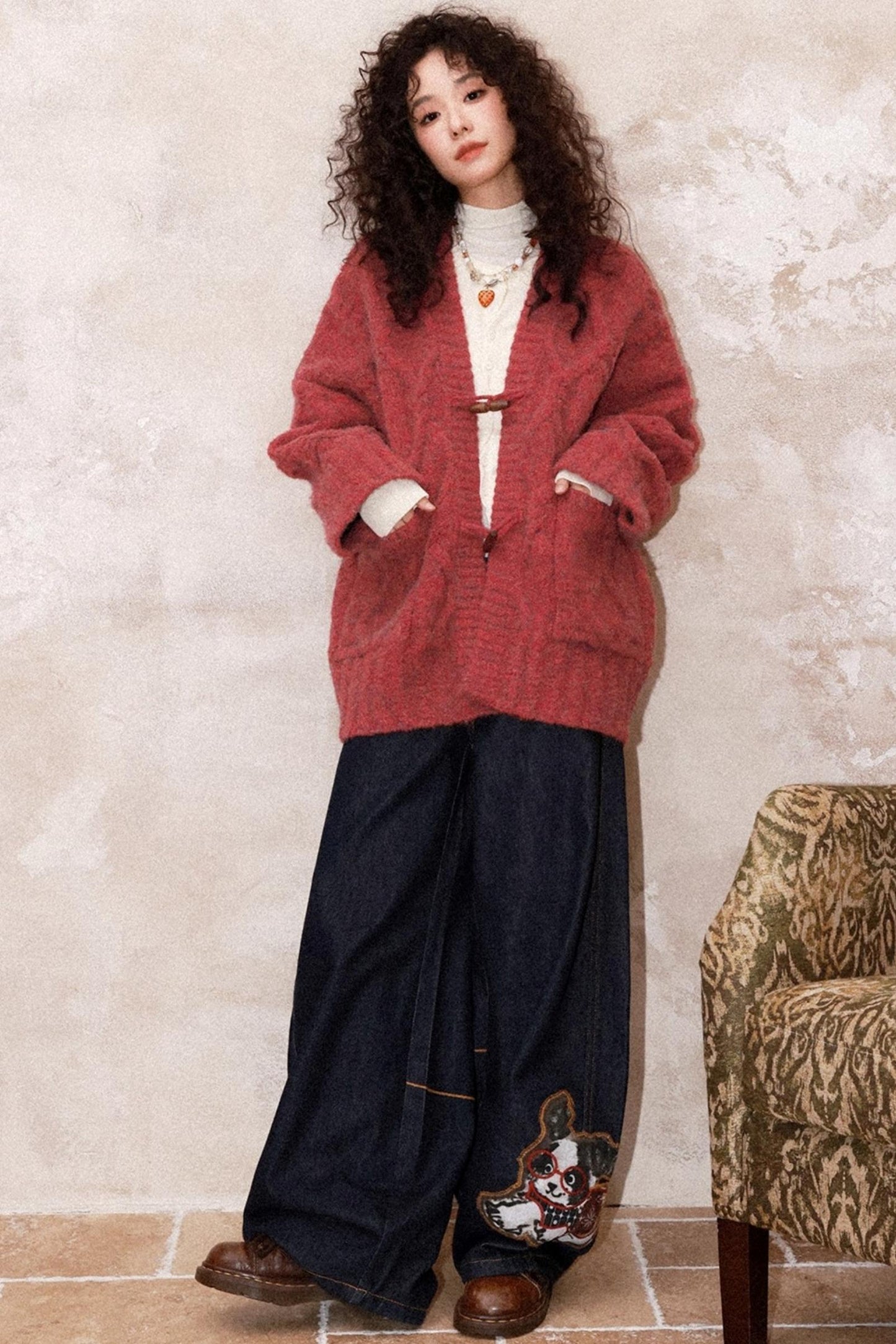 Evening Light Red Knitted Cardigan