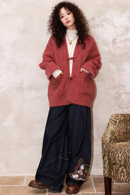 Evening Light Red Knitted Cardigan