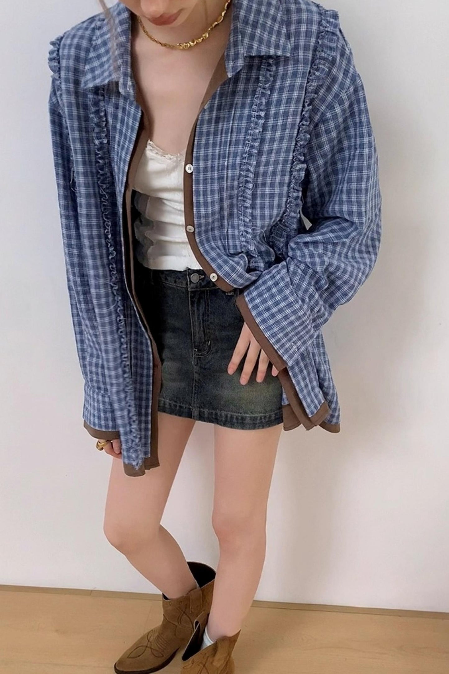 Contrast Fake Two-Piece loose Shirt