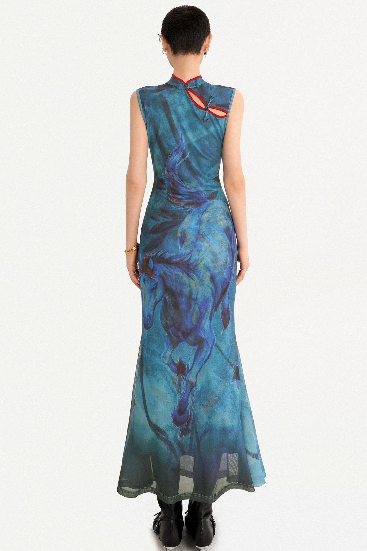 Robe queue de poisson réversible à motif peinture à l’huile