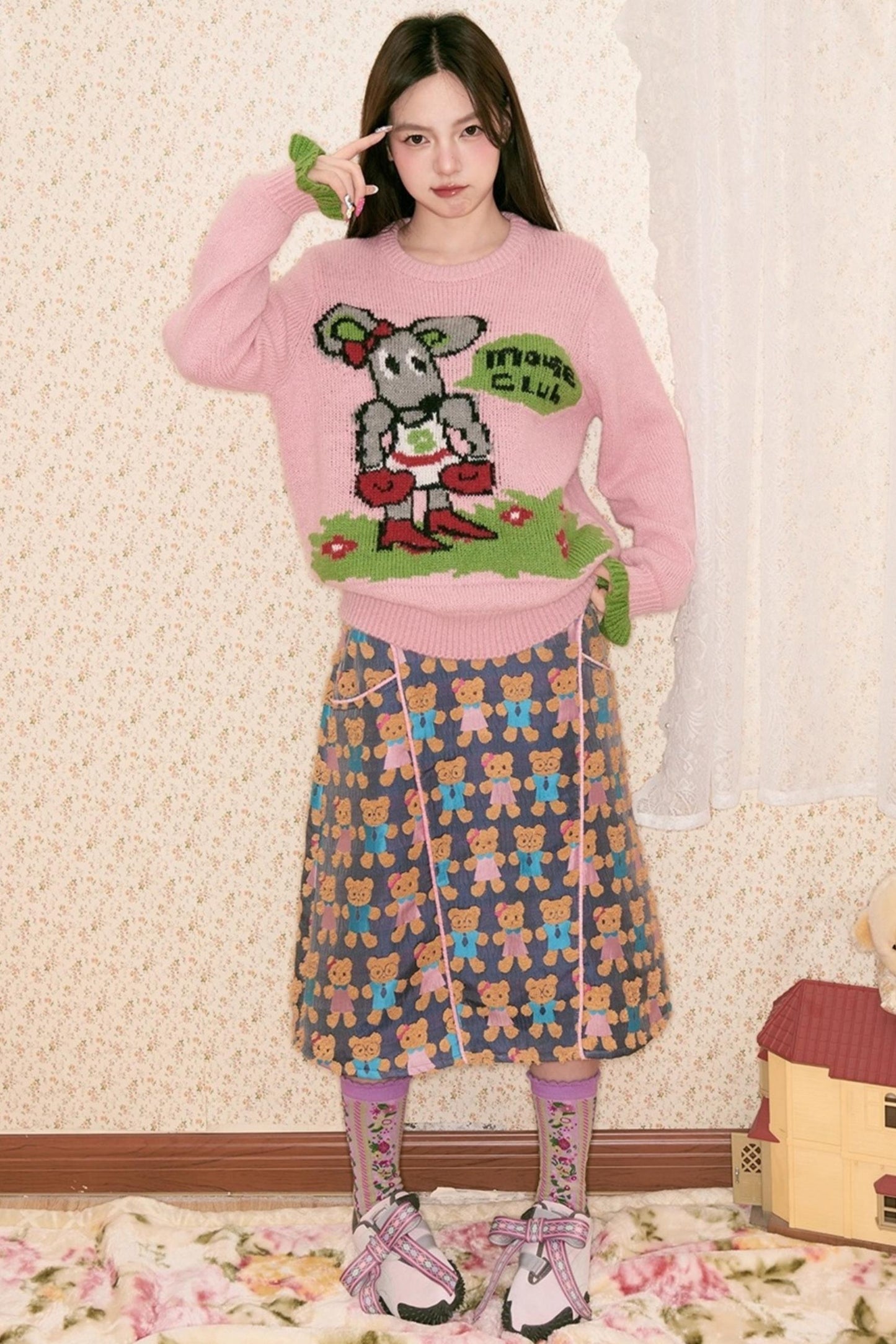 Jacquard Bear Contrast Skirt