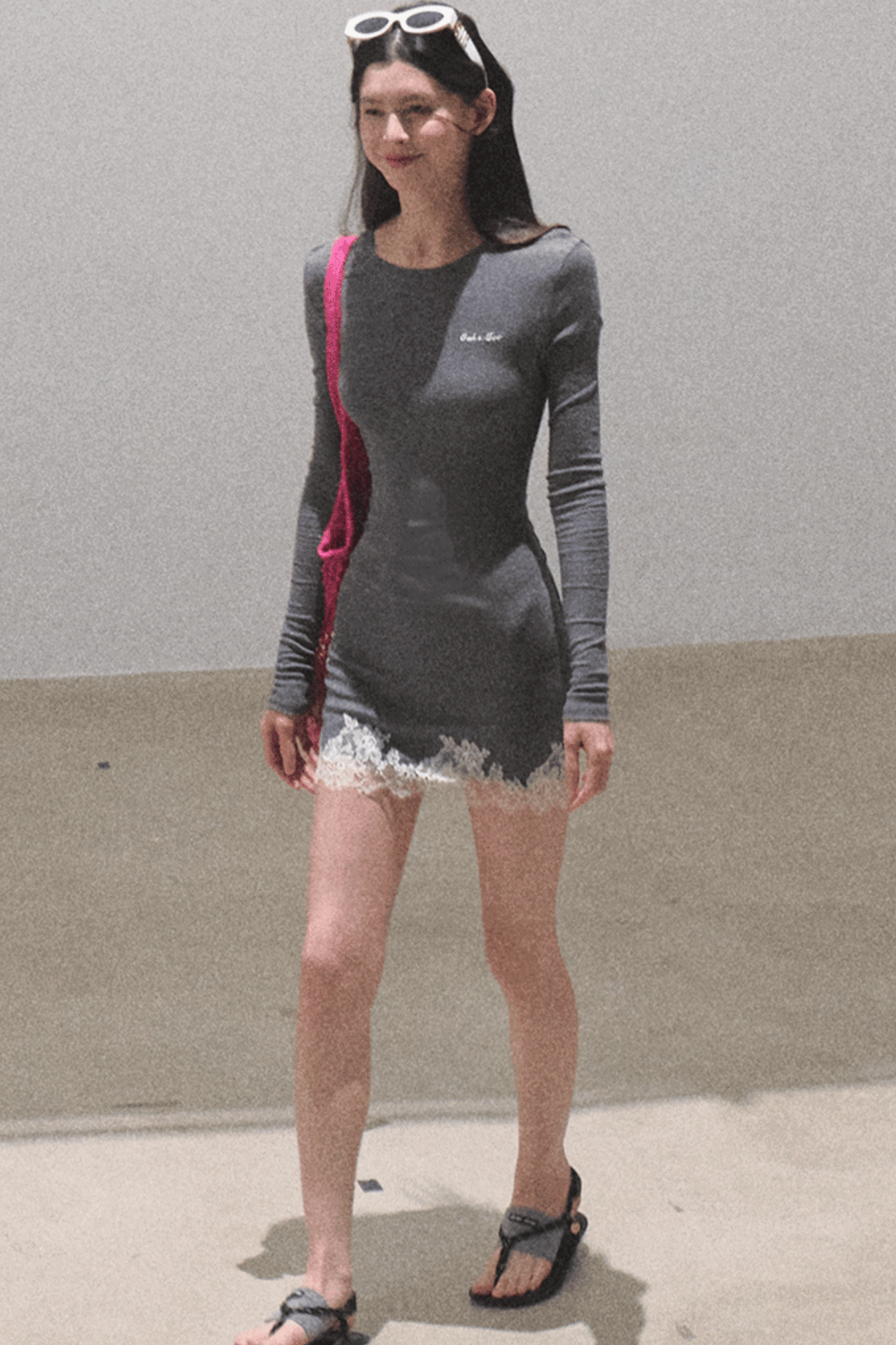 Lace-Trimmed Knit Dress