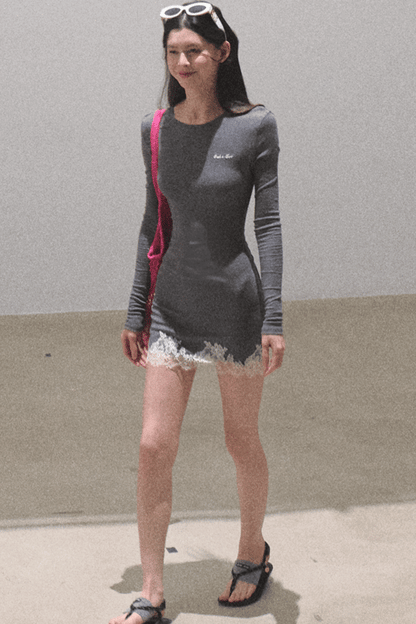 Lace-Trimmed Knit Dress