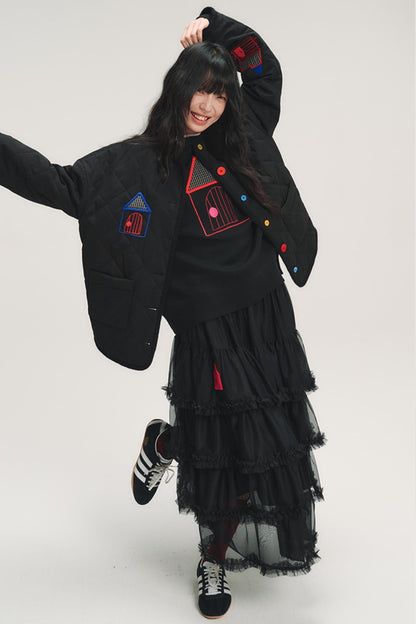 Color Block Embroidered Cotton Jacket