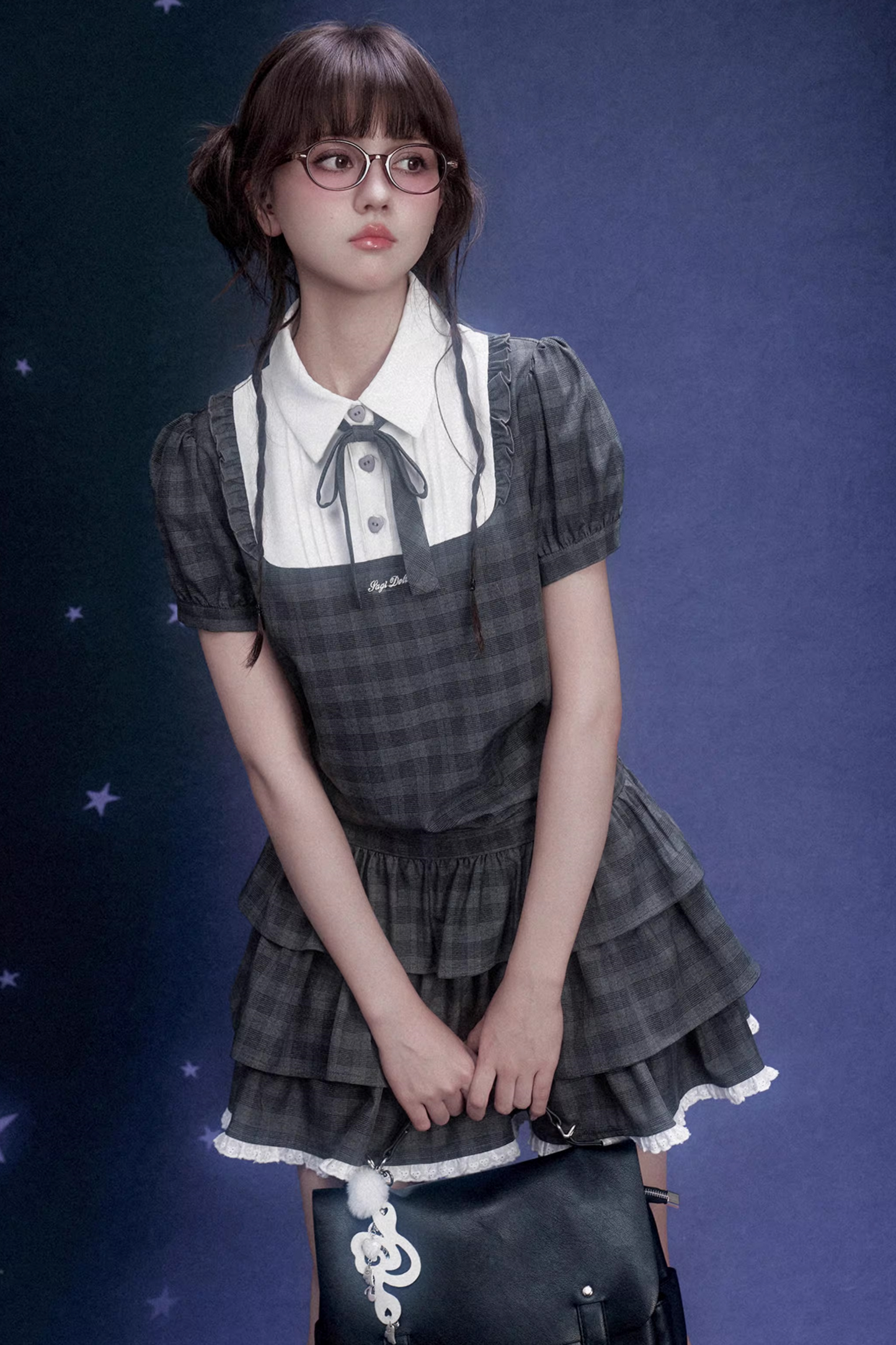 Gray Plaid College Dress Set-Up