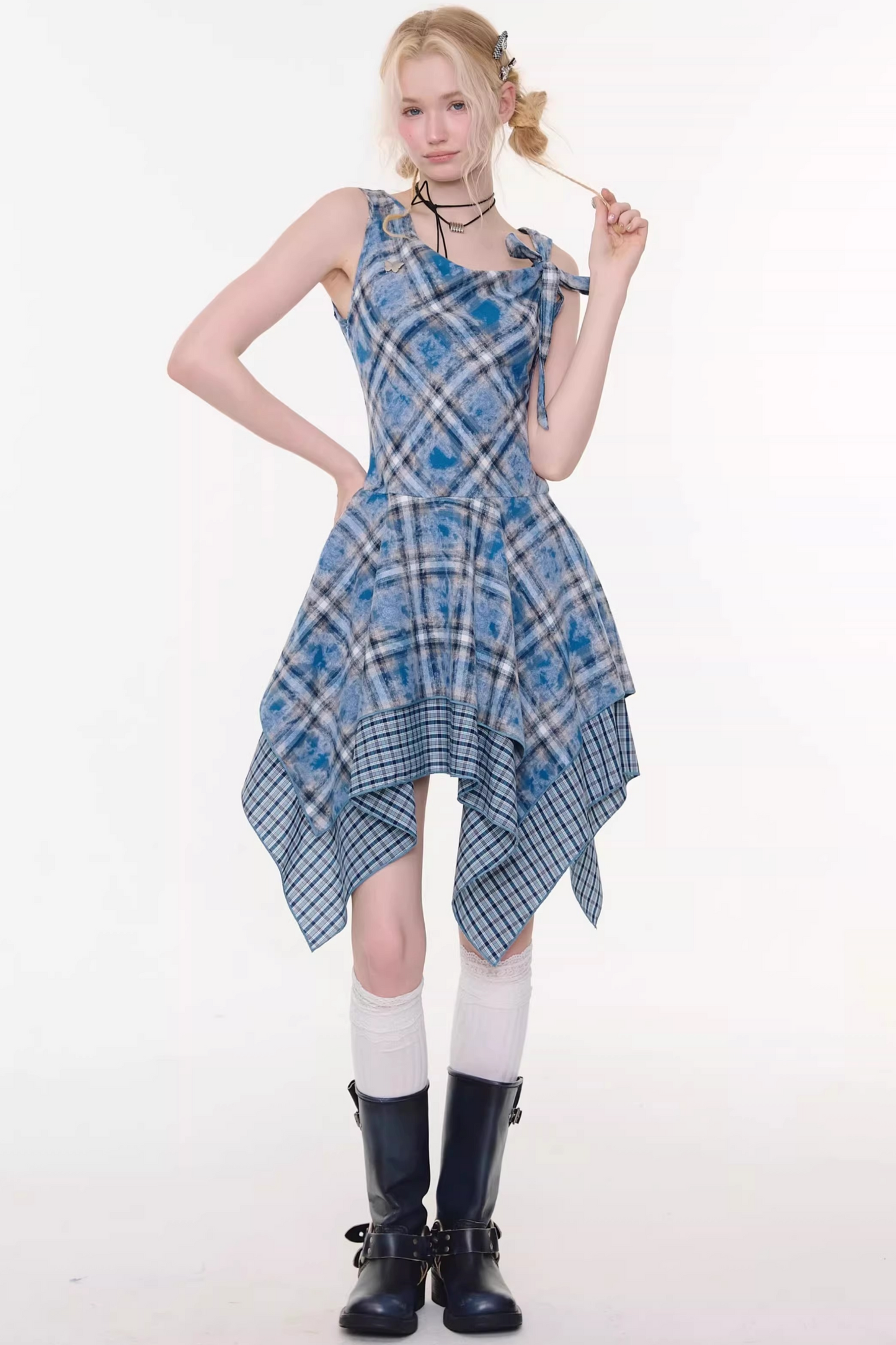 Sea Mist Plaid Strap Dress