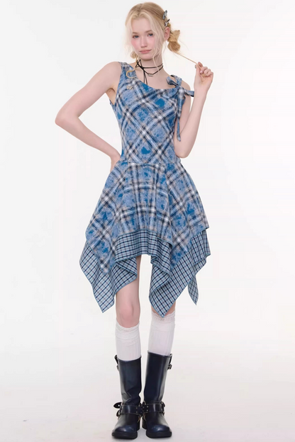 Sea Mist Plaid Strap Dress