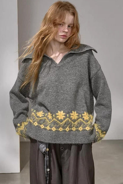 Lace-Up Collar Sweater Set-Up