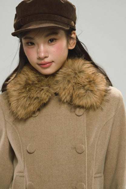 Khaki Ruffled Woolen Coat