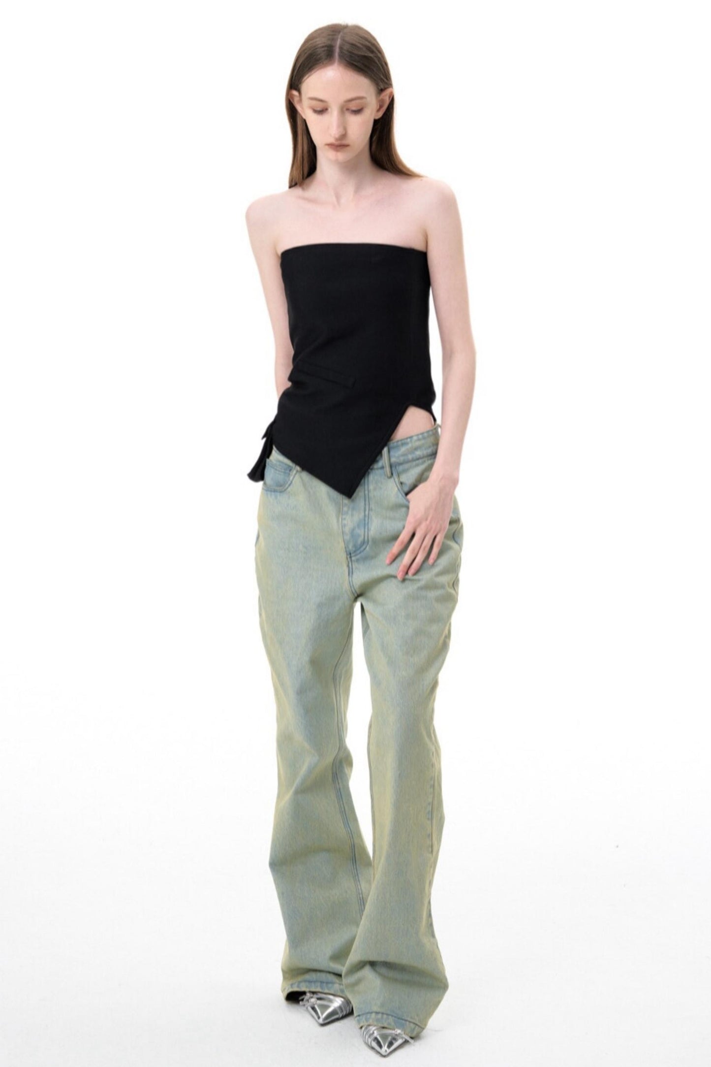 Aged Blue Wide Leg Jeans