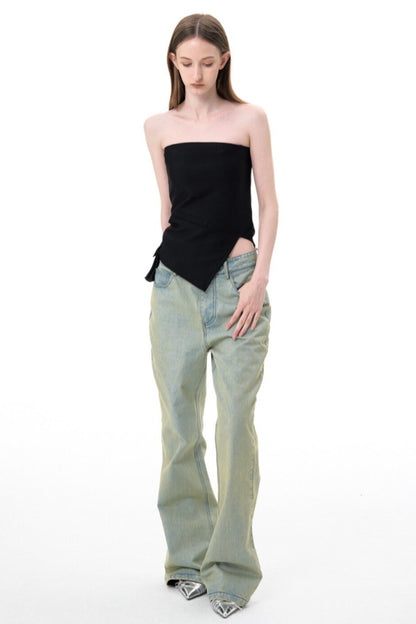 Aged Blue Wide Leg Jeans