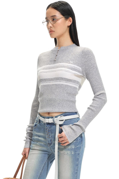 Stripe Wool Knit Cardigan