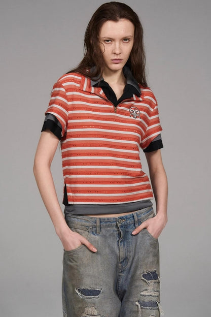Striped Orange Polo Top