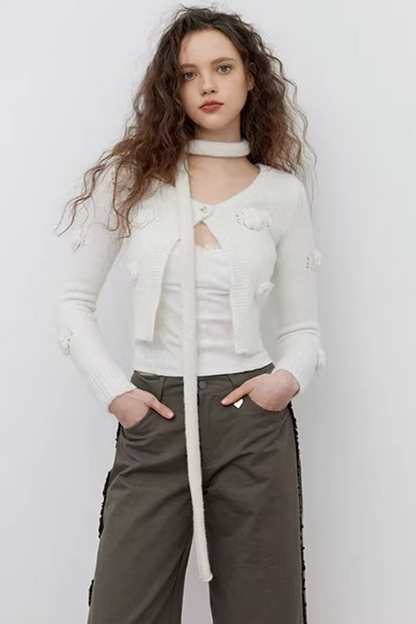 Uena White Floral Knit Cardigan