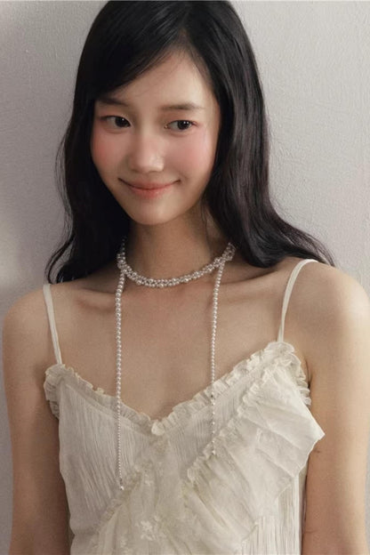 White Pearl Wrapped Necklace