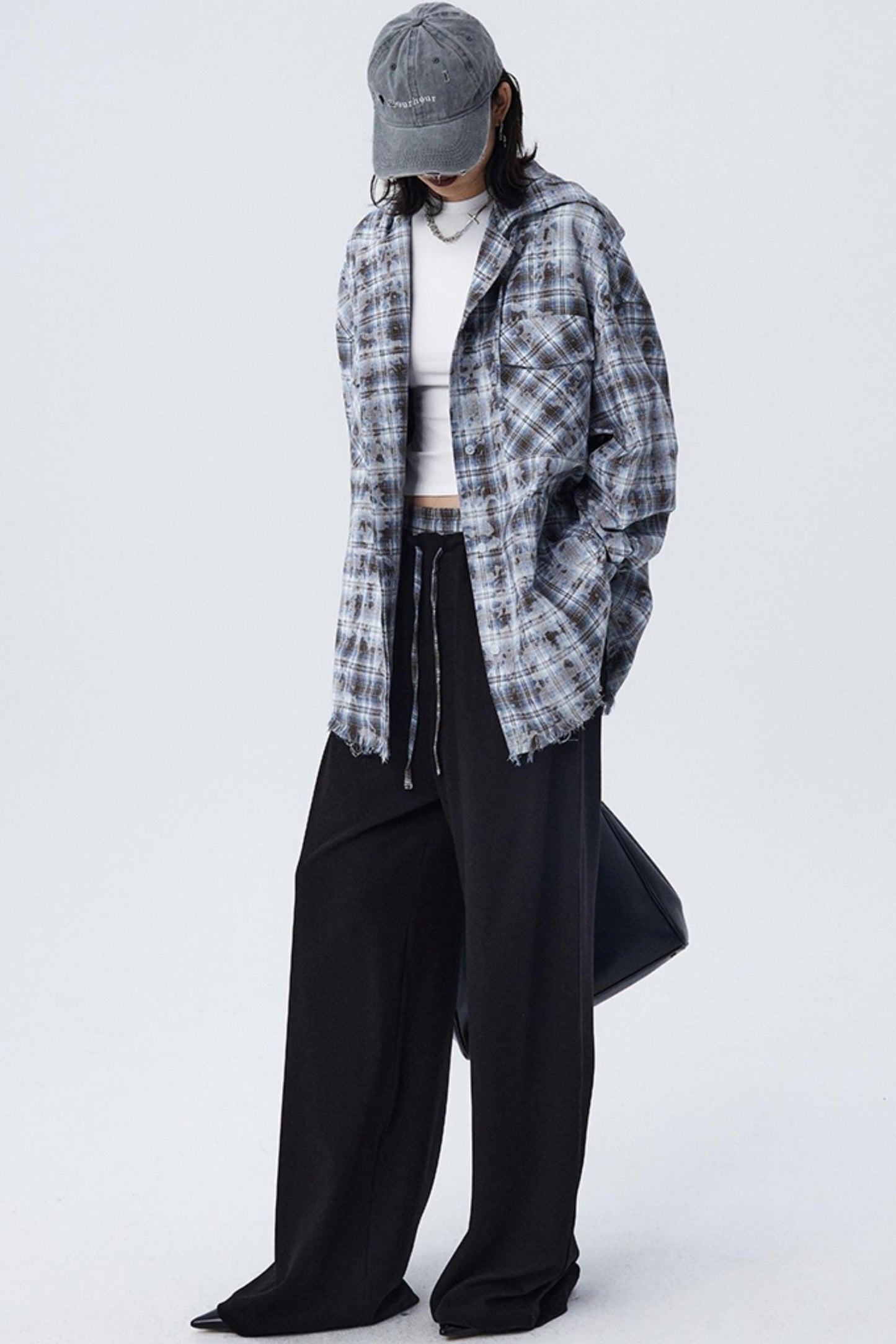 Contrast Check Pattern Wide Pants