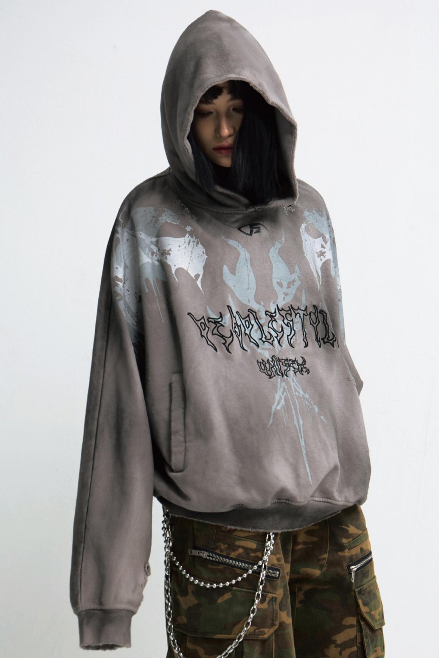 Stained Distressed Embroidered Hoodie