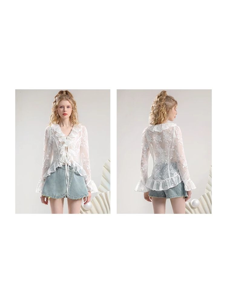 Embroidery Organza Tie Romantic Cardigan