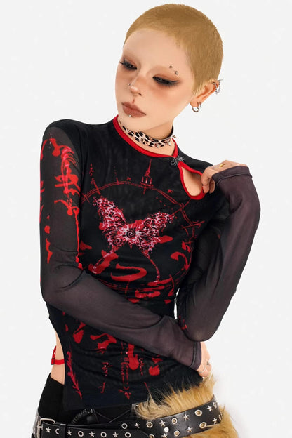 Dark Mesh Printed Top